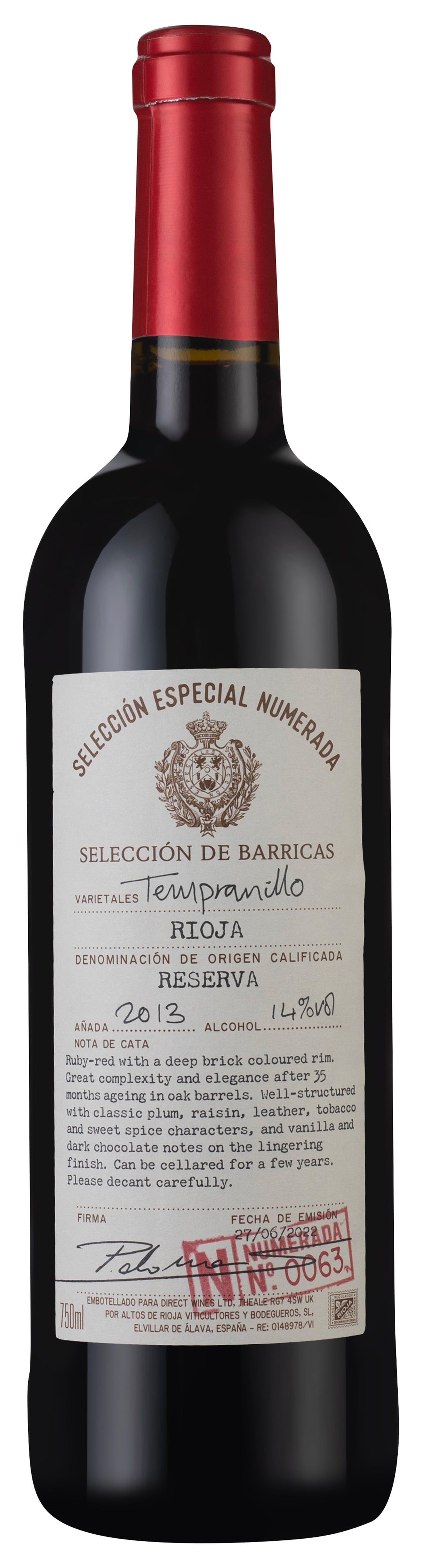 Selección Especial Numerada 63 Rioja Reserva 2013