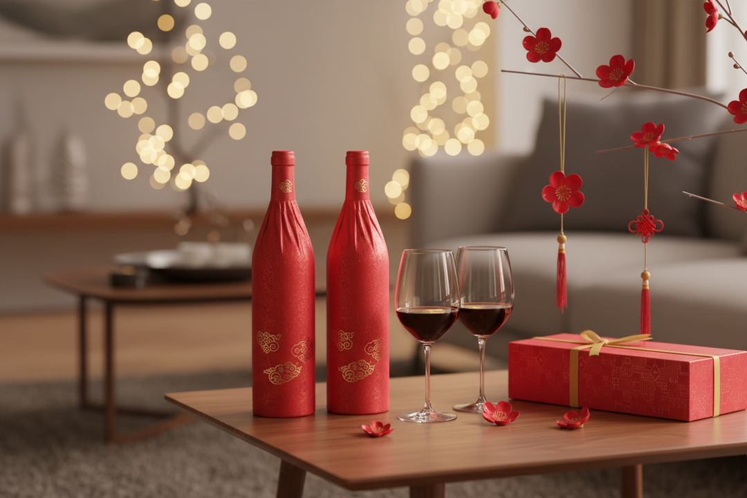 good, please wrap the wine bottles with red paper