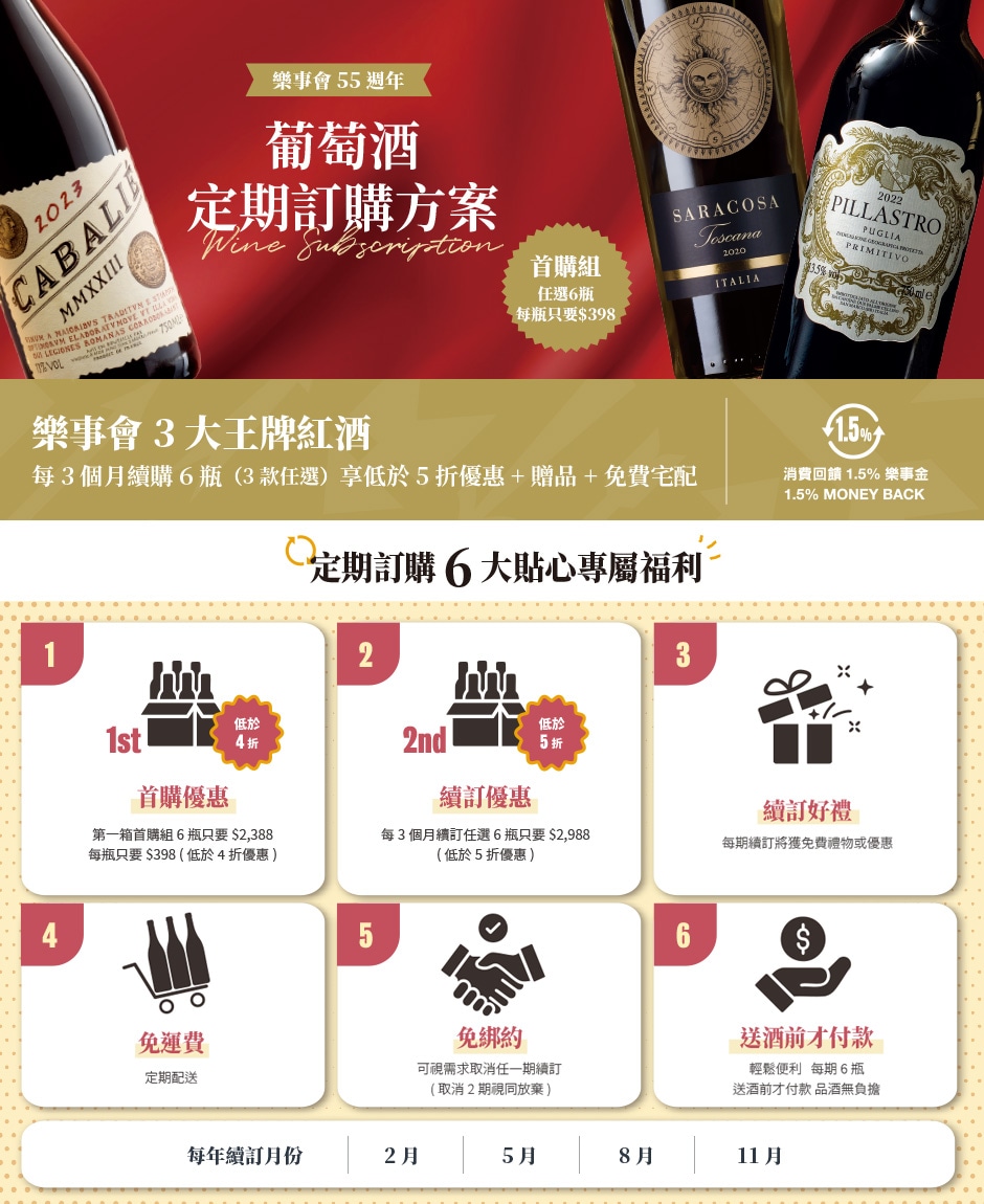 【樂事會55周年】葡萄酒定期訂購方案