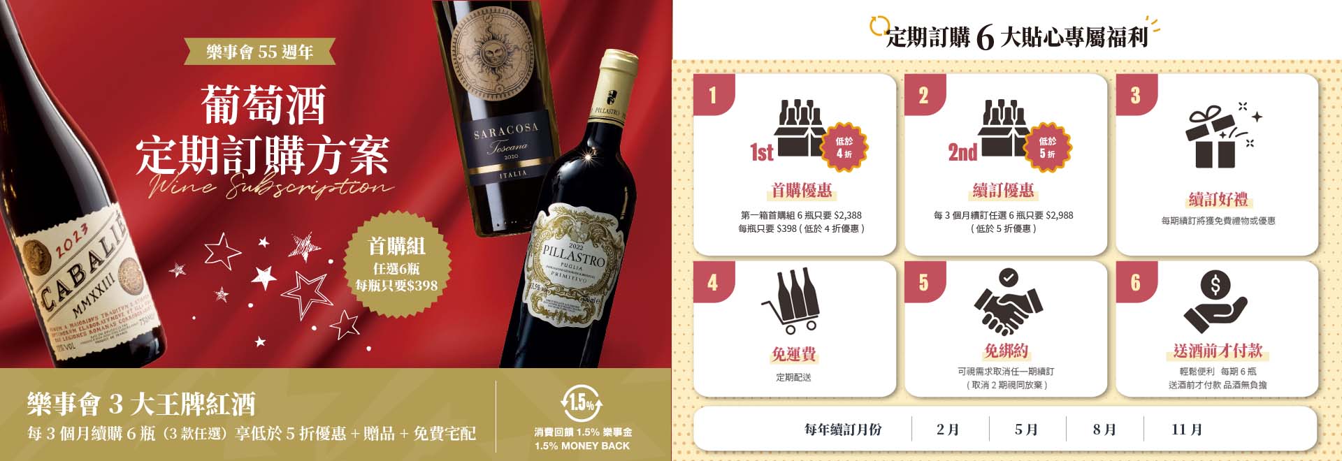 【樂事會55周年】葡萄酒定期訂購方案
